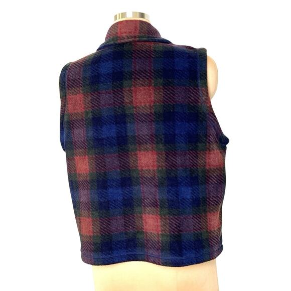 LizWear Fleece Vest Womens Medium Plaid Red Blue Full Zip Classic Trendy 90s Vtg - Picture 2 of 8